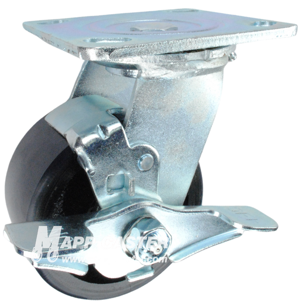 4" x 2" Polyurethane on Iron Wheel Swivel Brake Caster - 800 Lbs Capacity 