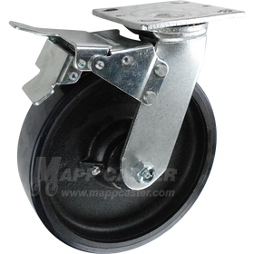 146UIRB820SBTL 8" x 2" Polyurethane on Iron Wheel Swivel Caster with Total Locking Brake - 1,250 Lbs Capacity