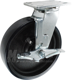 146UIRB820SB 8" x 2" Polyurethane on Iron Wheel Swivel Brake Caster - 1,250 Lbs Capacity
