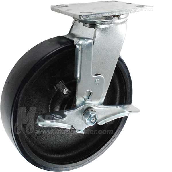 146UIRB820SB 8" x 2" Polyurethane on Iron Wheel Swivel Brake Caster - 1,250 Lbs Capacity
