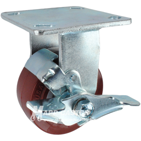 4" x 2" Polyurethane Wheel Rigid Brake Caster - 600 Lbs Capacity