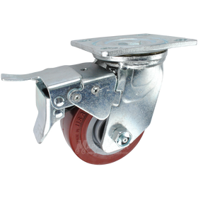 4" x 2" Polyurethane Wheel Swivel Caster with Total Locking Brake - 600 Lbs Capacity
