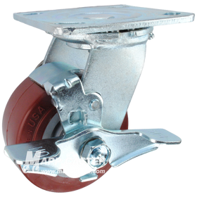 4" x 2" Polyurethane Wheel Swivel Brake Caster - 600 Lbs Capacity