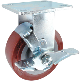 5" x 2" Polyurethane on Polyolefin Wheel Rigid Brake Caster - 750 Lbs Capacity