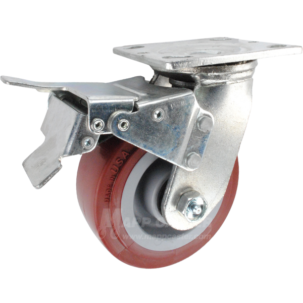 5" x 2" Polyurethane on Polyolefin Wheel Swivel Caster with Total Locking Brake - 750 Lbs Capacity
