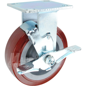 146UPRB620RB 6" x 2" Polyurethane Wheel Rigid Brake Caster - 900 Lbs Capacity 