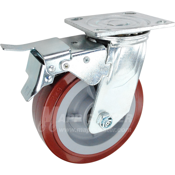 146UPRB620SBTL 6" x 2" Polyurethane Wheel Swivel Caster with Total Locking Brake - 900 Lbs Capacity 