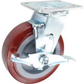 146UPRB620SB 6" x 2" Polyurethane Wheel Swivel Brake Caster - 900 Lbs Capacity 