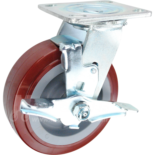 146UPRB620SB 6" x 2" Polyurethane Wheel Swivel Brake Caster - 900 Lbs Capacity 