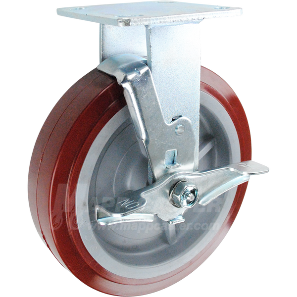 146UPRB820RB 8" x 2" Polyurethane Wheel Rigid Brake Caster - 1,000 Lbs Capacity