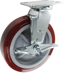 146UPRB820SB 8" x 2" Polyurethane Wheel Swivel Brake Caster - 1,000 Lbs Capacity