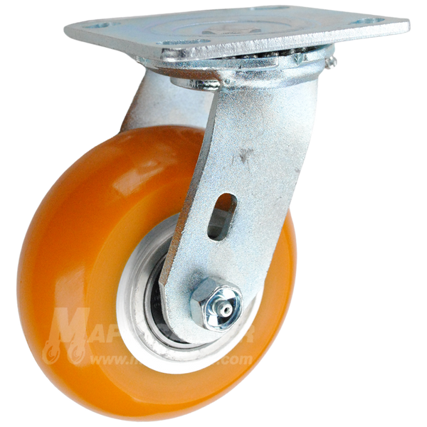 146LUX520S - 5 inch Orange Polyurethane on aluminum core Swivel Caster with large oversized ball bearings