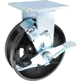 146VIRB620RB 6" x 2" Cast Iron V-Groove Wheel Rigid Brake Caster - 1000 Lbs Capacity
