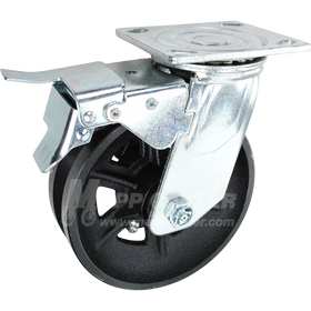 146VIRB620SBTL 6" x 2" Cast Iron V-Groove Wheel Swivel Caster with Total Lock Brake - 1000 Lbs Capacity