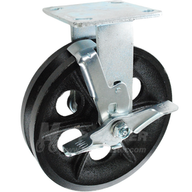 146VIRB820RB 8" x 2" Cast Iron V-Groove Wheel Rigid Brake Caster - 1000 Lbs Capacity