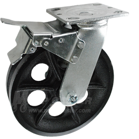 146VIRB820SBTL 8" x 2" Cast Iron V-Groove Wheel Swivel Caster w/ Total Lock Brake - 1000 lbs Capacity