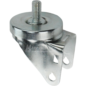 A bright zinc plated swivel caster rig with a 1/2-inch threaded stem, showing a double ball raceway.