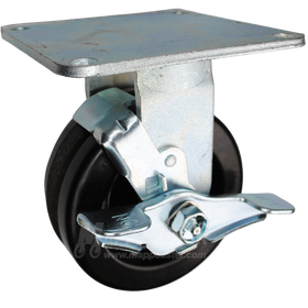 5" x 2" Phenolic Wheel Rigid Brake Caster with 5" x 5-1/2" Top Plate - 1,000 Lbs Capacity