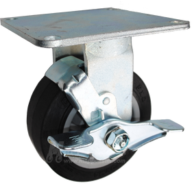 5" x 2" Black Thermoplastic Rubber Wheel Rigid Brake Caster with 5" x 5-1/2" Top Plate - 500 Lbs Capacity