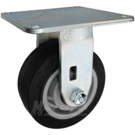 5" x 2" Black Thermoplastic Rubber Wheel Rigid Caster with 5" x 5-1/2" Top Plate - 500 Lbs Capacity