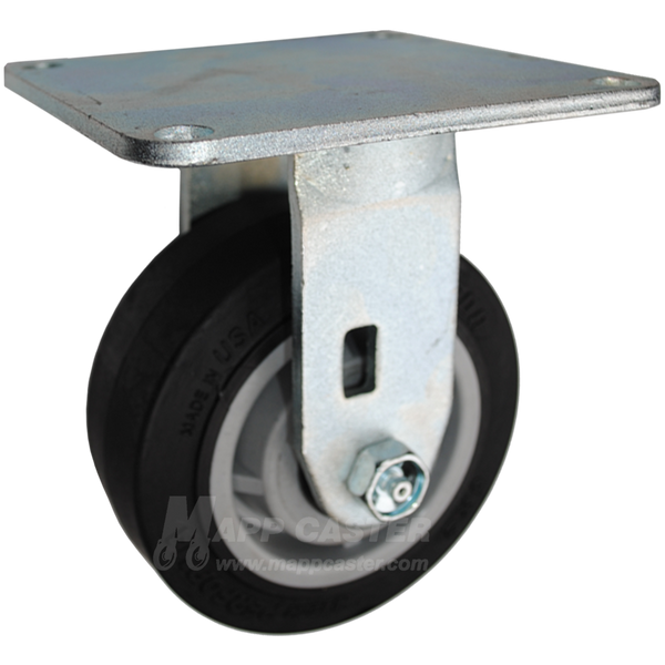 5" x 2" Black Thermoplastic Rubber Wheel Rigid Caster with 5" x 5-1/2" Top Plate - 500 Lbs Capacity
