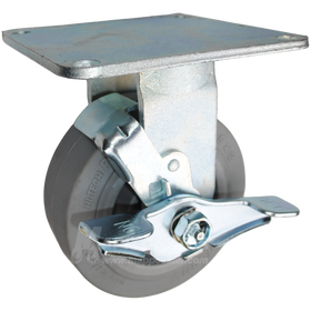 5" x 2" Grey Thermoplastic Rubber Wheel Rigid Brake Caster with 5" x 5-1/2" Top Plate - 500 Lbs Capacity