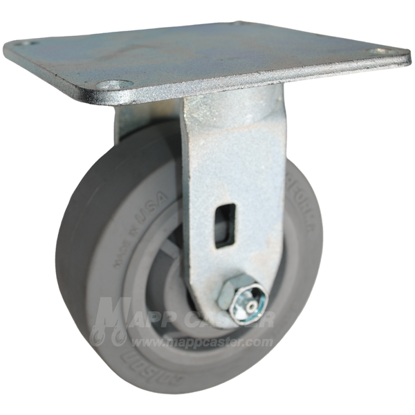 5" x 2" Grey Thermoplastic Rubber Wheel Rigid Caster with 5" x 5-1/2" Top Plate - 500 Lbs Capacity