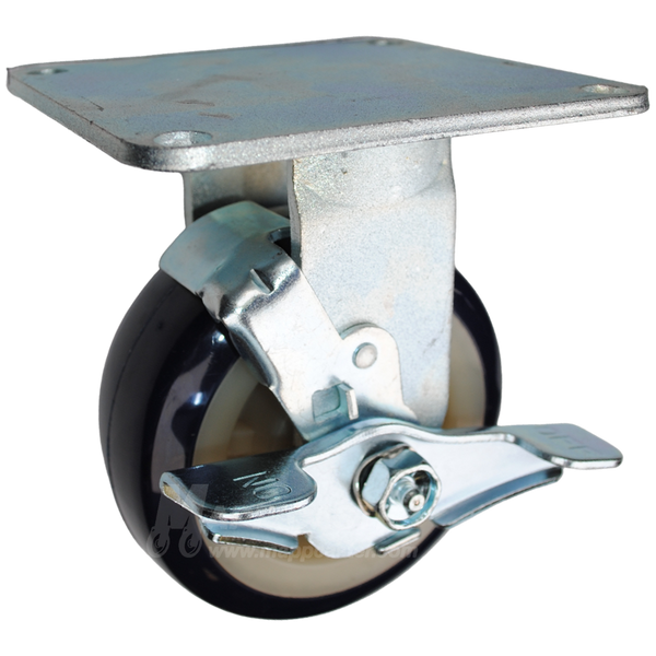 5" x 2" Patriot Polyurethane on Polyolefin Wheel Rigid Brake Caster with 5" x 5-1/2" Top Plate - 800 Lbs Capacity