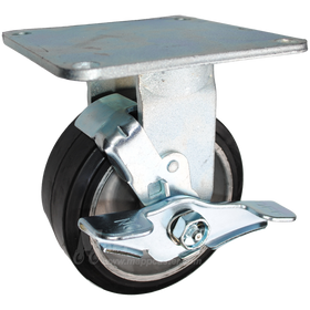 5" x 2" Rubber on Aluminum Wheel Rigid Brake Caster with 5" x 5-1/2" Top Plate - 500 Lbs Capacity