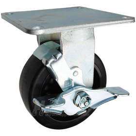5" x 2" Rubber on Nylon Wheel Rigid Brake Caster with 5" x 5-1/2" Top Plate - 500 Lbs Capacity