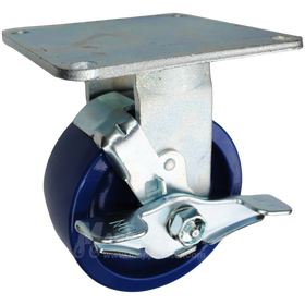 5" x 2" Solid Polyurethane Wheel Rigid Brake Caster with 5" x 5-1/2" Top Plate - 800 Lbs Capacity