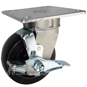 5" x 2" Heavy Duty Plastic Wheel Swivel Brake Caster with 5" x 5-1/2" Top Plate - 500 Lbs Capacity
