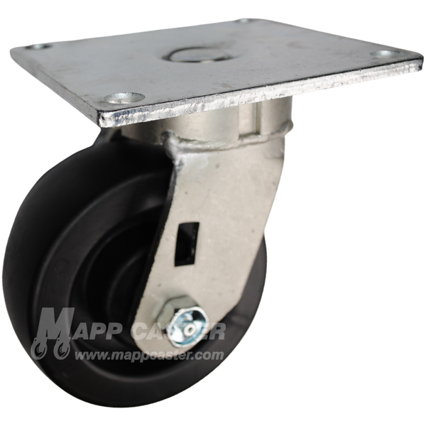 5" x 2" Heavy Duty Plastic Wheel Swivel Caster with 5" x 5-1/2" Top Plate - 500 Lbs Capacity