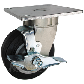 5" x 2" Black Thermoplastic Rubber Wheel Swivel Brake Caster with 5" x 5-1/2" Top Plate - 500 Lbs Capacity