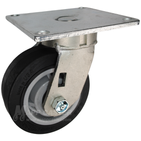 5" x 2" Black Thermoplastic Rubber Wheel Swivel Caster with 5" x 5-1/2" Top Plate - 500 Lbs Capacity