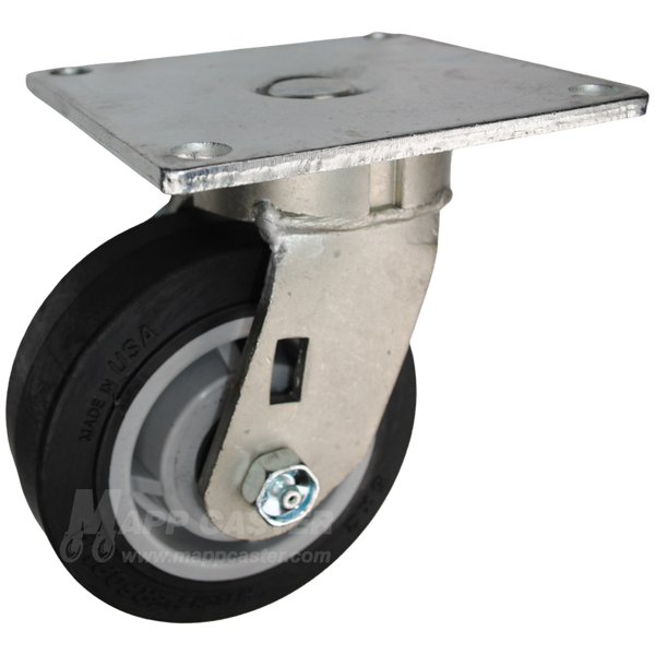 5" x 2" Black Thermoplastic Rubber Wheel Swivel Caster with 5" x 5-1/2" Top Plate - 500 Lbs Capacity