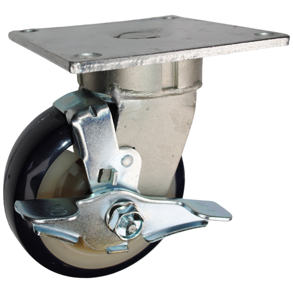 5" x 2" Patriot Polyurethane on Polyolefin Wheel Swivel Brake Caster with 5" x 5-1/2" Top Plate - 800 Lbs Capacity