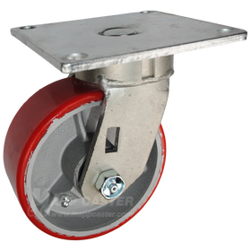 5" x 2" Red Polyurethane on Iron Wheel Swivel Caster with 5" x 5-1/2" Top Plate - 1,100 Lbs Capacity