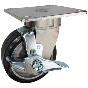 5" x 2" Rubber on Aluminum Wheel Swivel Brake Caster with 5" x 5-1/2" Top Plate - 500 Lbs Capacity