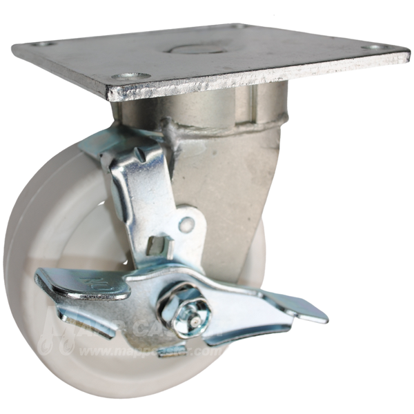 5" x 2" Retort Wheel Swivel Brake Caster with 5" x 5-1/2" Top Plate - 650 Lbs Capacity