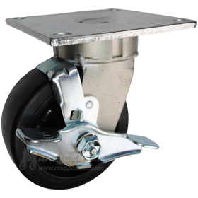 5" x 2" Rubber on Nylon Wheel Swivel Brake Caster with 5" x 5-1/2" Top Plate - 500 Lbs Capacity