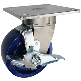 5" x 2" Solid Polyurethane Wheel Swivel Brake Caster with 5" x 5-1/2" Top Plate - 800 Lbs Capacity