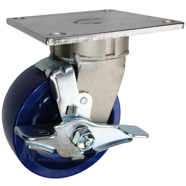 5" x 2" Solid Polyurethane Wheel Swivel Brake Caster with 5" x 5-1/2" Top Plate - 800 Lbs Capacity