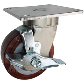 5" x 2" Polyurethane on Polyolefin Wheel Swivel Brake Caster with 5" x 5-1/2" Top Plate - 750 Lbs Capacity
