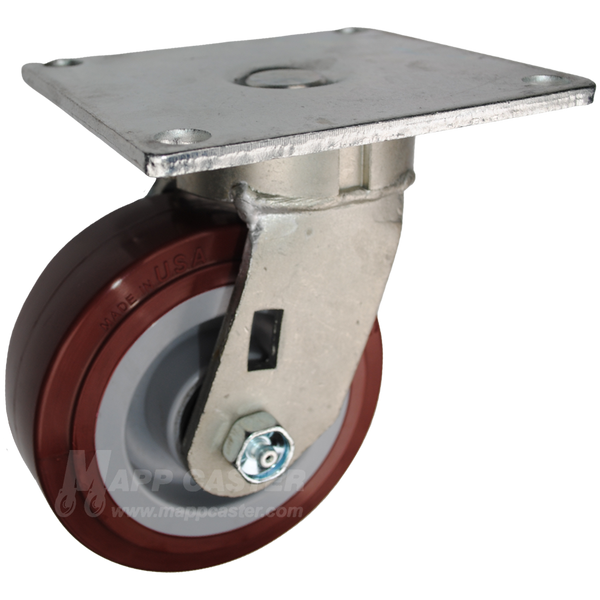 5" x 2" Polyurethane on Polyolefin Wheel Swivel Caster with 5" x 5-1/2" Top Plate - 750 Lbs Capacity