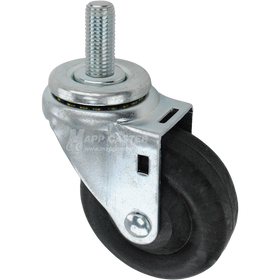 Swivel caster with a 3.5 inch black nylon wheel and 16mm wide threaded metal stem