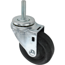Swivel caster with a 3.5 inch black nylon wheel and 12mm wide threaded metal stem