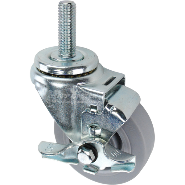 Swivel caster with a top lock brake, a 3.5 inch grey thermoplastic rubber wheel and 5/8 inch wide threaded metal stem
