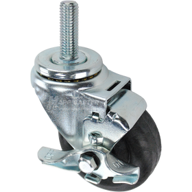 Swivel caster with a top lock brake, a 3.5 inch black nylon wheel and 5/8 inch wide threaded metal stem