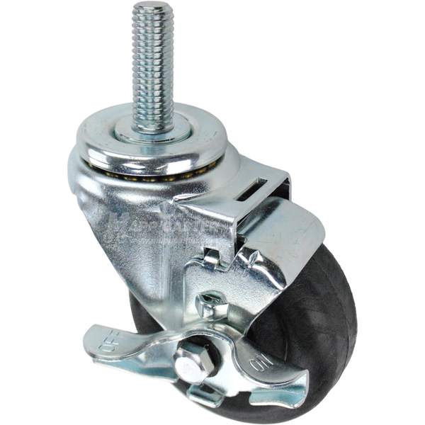 Swivel caster with a top lock brake, a 3.5 inch black nylon wheel and 5/8 inch wide threaded metal stem